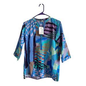Maude Vivante NWT Vivian Blouse Tunic Sz S Blue Geometric Purple